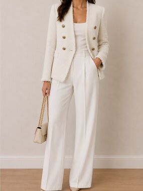 Zara Cream Textured Double-Breasted Blazer